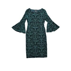 Liz Claiborne Green Burnout Velvet Bell Sleeve Dress 6 Fairy Grunge  Whimsigoth